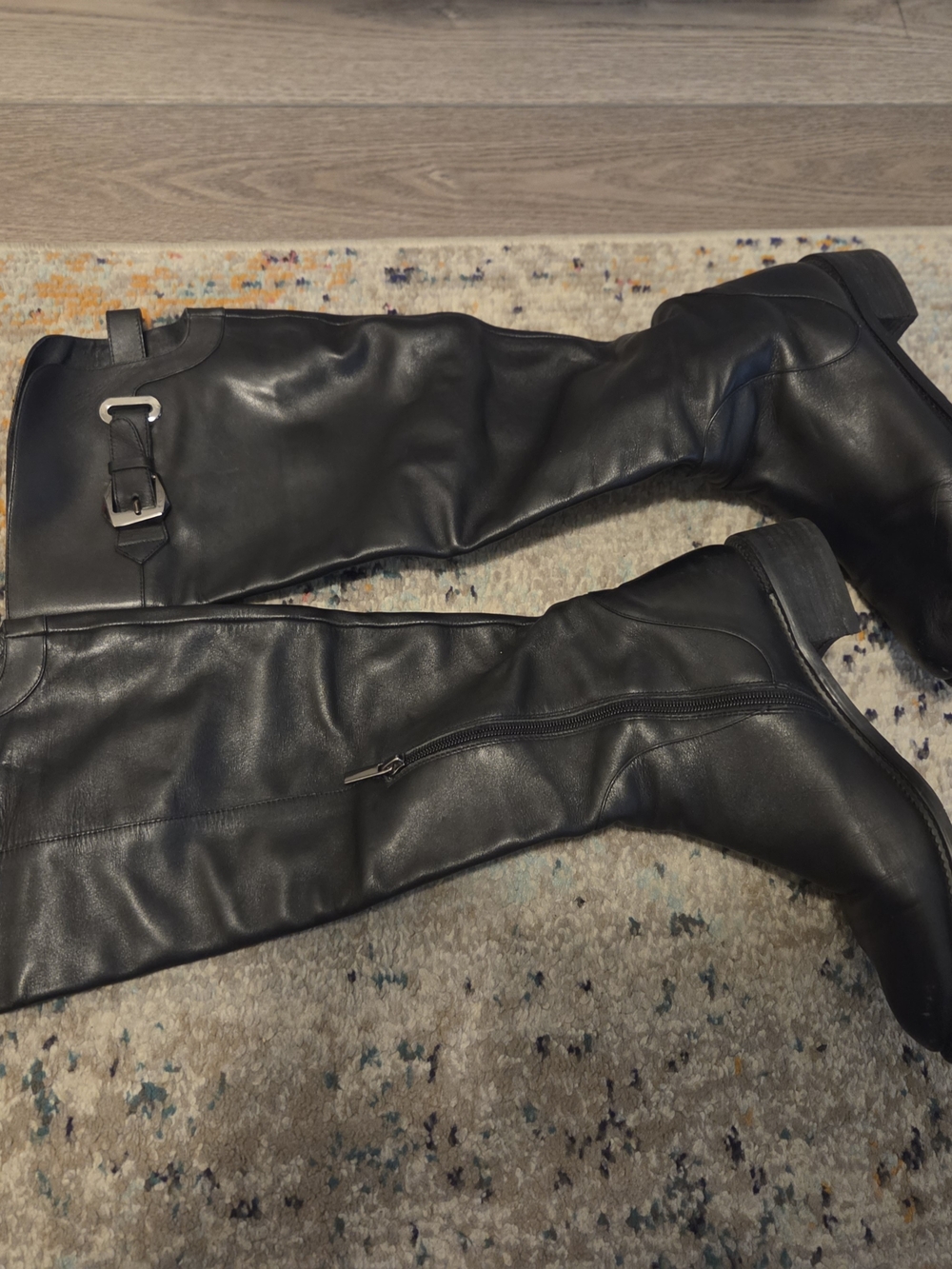 Black Leather Riding Boots - Women